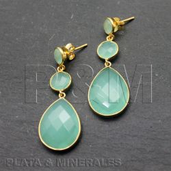 Pendientes Plata Dorada Mujer PEM0034DOCA Piedras Minerales Calcedonia