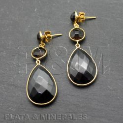 Pendientes Plata Dorada Mujer PEM0034DOCH Piedras Minerales Cuarzo Ahumado
