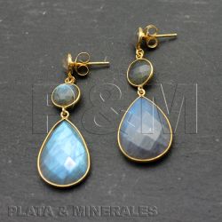 Pendientes Plata Dorada Mujer PEM0034DOLA Piedras Minerales Labradorita