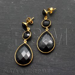 Pendientes Plata Dorada Mujer PEM0034DOOX Piedras Minerales Onix Negro