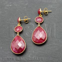 Pendientes Plata Dorada Mujer PEM0034DORU Piedras Minerales Rubí