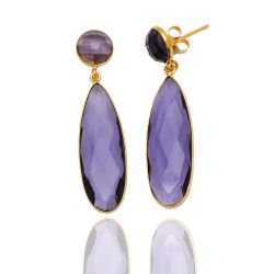 Pendientes Plata Dorada Mujer PEM0035DOAM30 Lagrima Piedras Minerales Amatista