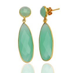 Pendientes Plata Dorada Mujer PEM0035DOCA30 Lagrima Piedras Minerales Calcedonia