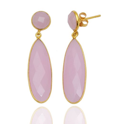 Pendientes Plata Dorada Mujer PEM0035DOCR30 Lagrima Piedras Minerales Cuarzo Rosa