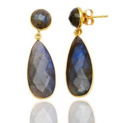 Pendientes Plata Dorada Mujer PEM0035DOLA30 Lagrima Piedras Minerales Labradorita