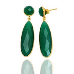 Pendientes Plata Dorada Mujer PEM0035DOOV30 Lagrima Piedras Minerales Onix Verde
