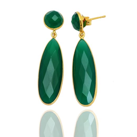 Pendientes Plata Dorada Mujer PEM0035DOOV30 Lagrima Piedras Minerales Onix Verde