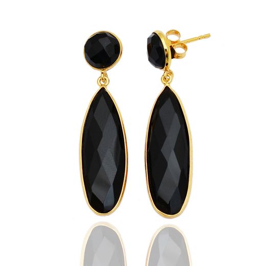Pendientes Plata Dorada Mujer PEM0035DOOX30 Lagrima Piedras Minerales Onix Negro