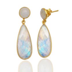 Pendientes Plata Dorada Mujer PEM0035DOPL30 Lagrima Piedras Minerales Piedra Luna