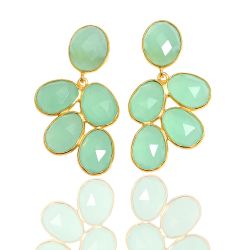 Pendientes Plata Dorada Mujer PEM0037DOCA Piedras Minerales Calcedonia