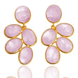 Pendientes Plata Dorada Mujer PEM0037DOCR Piedras Minerales Cuarzo Rosa