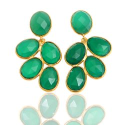 Pendientes Plata Dorada Mujer PEM0037DOOV Piedras Minerales Onix Verde