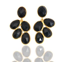 Pendientes Plata Dorada Mujer PEM0037DOOX Piedras Minerales Onix Negro
