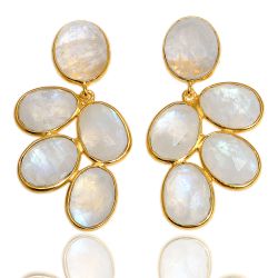 Pendientes Plata Dorada Mujer PEM0037DOPL Piedras Minerales Piedra Luna