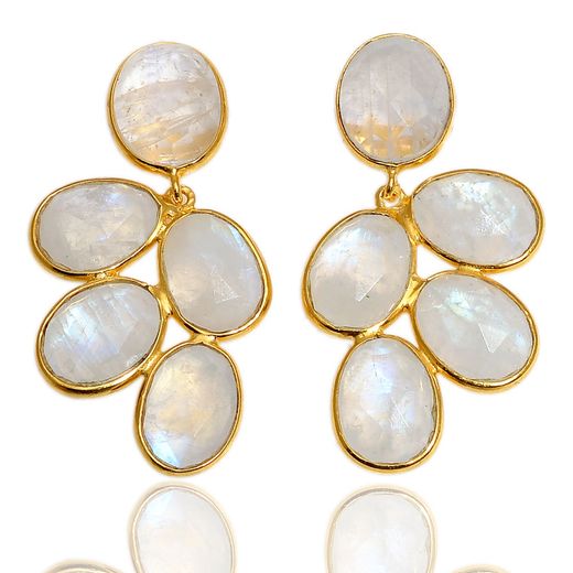 Pendientes Plata Dorada Mujer PEM0037DOPL Piedras Minerales Piedra Luna
