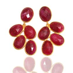 Pendientes Plata Dorada Mujer PEM0037DORU Piedras Minerales Rubí