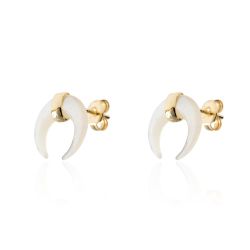 Pendientes Plata Dorada Mujer PEM0040DONA Cuerno Piedras Minerales Nacar
