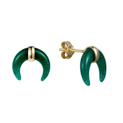 Pendientes Plata Dorada Mujer PEM0040DOOV Cuerno Piedras Minerales Onix Verde