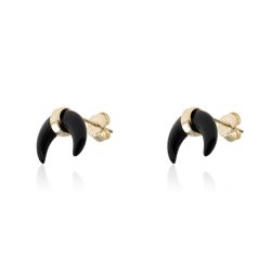 Pendientes Plata Dorada Mujer PEM0040DOOX Cuerno Piedras Minerales Onix Negro