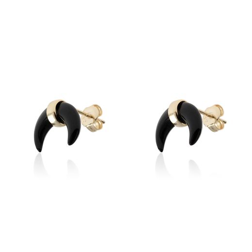 Pendientes Plata Dorada Mujer PEM0040DOOX Cuerno Piedras Minerales Onix Negro