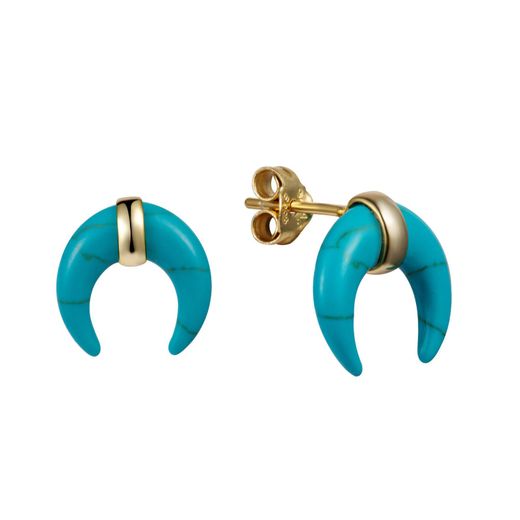 Pendientes Plata Dorada Mujer PEM0040DOTU Cuerno Piedras Minerales Turquesa