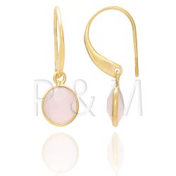 Pendientes Plata Dorada Mujer PEM0041DOCR Piedras Minerales Cuarzo Rosa