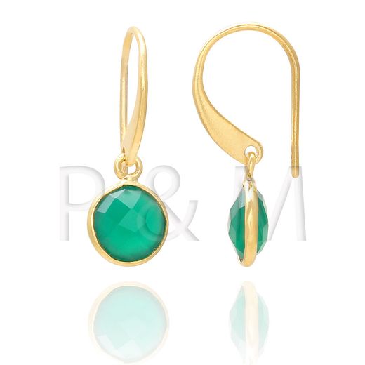 Pendientes Plata Dorada Mujer PEM0041DOOV Piedras Minerales Onix Verde