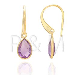 Pendientes Plata Dorada Mujer PEM0042DOAM Lagrima Piedras Minerales Amatista