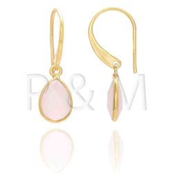 Pendientes Plata Dorada Mujer PEM0042DOCR Lagrima Piedras Minerales Cuarzo Rosa