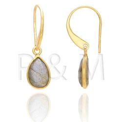 Pendientes Plata Dorada Mujer PEM0042DOLA Lagrima Piedras Minerales Labradorita