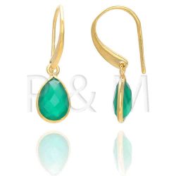 Pendientes Plata Dorada Mujer PEM0042DOOV Lagrima Piedras Minerales Onix Verde