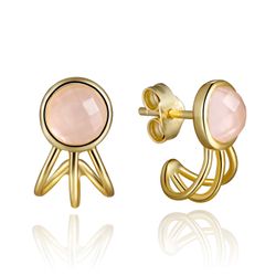 Pendientes Plata Dorada Mujer PEM0045DOCR Piedras Minerales Cuarzo Rosa