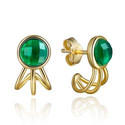 Pendientes Plata Dorada Mujer PEM0045DOOV Piedras Minerales Onix Verde