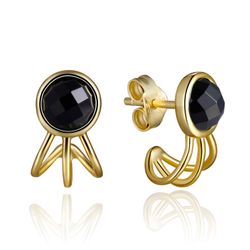Pendientes Plata Dorada Mujer PEM0045DOOX Piedras Minerales Onix Negro
