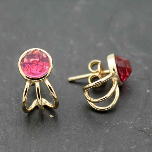 Pendientes Plata Dorada Mujer PEM0045DORU Piedras Minerales Rubí