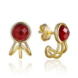 Pendientes Plata Dorada Mujer PEM0045DORX Piedras Minerales Onix Rojo