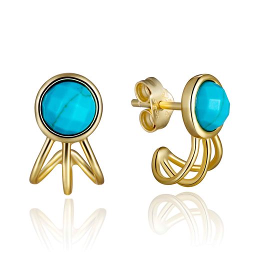 Pendientes Plata Dorada Mujer PEM0045DOTU Piedras Minerales Turquesa