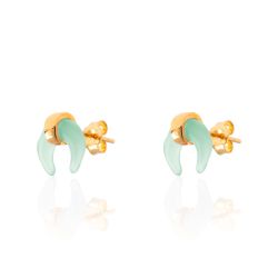 Pendientes Plata Dorada Mujer PEM0048DOCA Cuerno Piedras Minerales Calcedonia