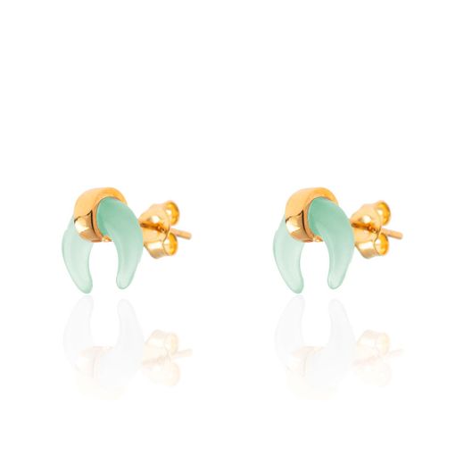 Pendientes Plata Dorada Mujer PEM0048DOCA Cuerno Piedras Minerales Calcedonia