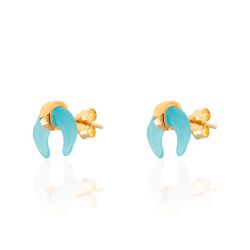 Pendientes Plata Dorada Mujer PEM0048DOCB Cuerno Piedras Minerales Calcedonia Azul