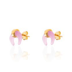 Pendientes Plata Dorada Mujer PEM0048DOCR Cuerno Piedras Minerales Cuarzo Rosa