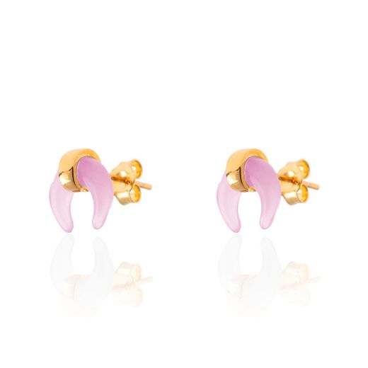 Pendientes Plata Dorada Mujer PEM0048DOCR Cuerno Piedras Minerales Cuarzo Rosa