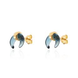 Pendientes Plata Dorada Mujer PEM0048DOGB Cuerno Piedras Minerales Glass Blue