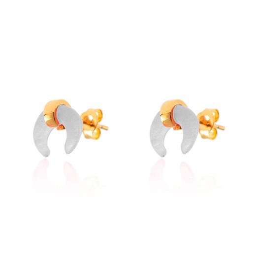 Pendientes Plata Dorada Mujer PEM0048DOPL Cuerno Piedras Minerales Piedra Luna