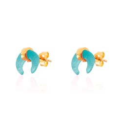 Pendientes Plata Dorada Mujer PEM0048DOTU Cuerno Piedras Minerales Turquesa