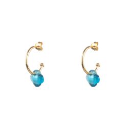 Pendientes Plata Dorada Mujer PEM0050DOGB Aro Abierto Piedras Minerales Glass Blue