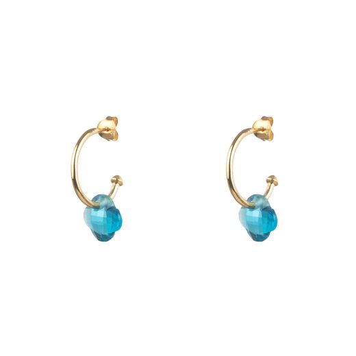 Pendientes Plata Dorada Mujer PEM0050DOGB Aro Abierto Piedras Minerales Glass Blue