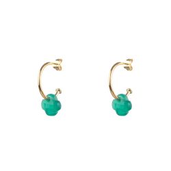 Pendientes Plata Dorada Mujer PEM0050DOOV Aro Abierto Piedras Minerales Onix Verde