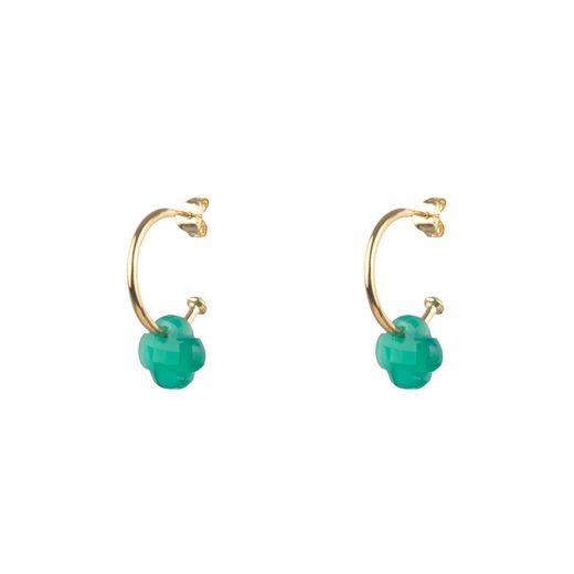 Pendientes Plata Dorada Mujer PEM0050DOOV Aro Abierto Piedras Minerales Onix Verde