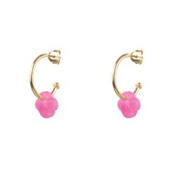 Pendientes Plata Dorada Mujer PEM0050DORU Aro Abierto Piedras Minerales Rubí